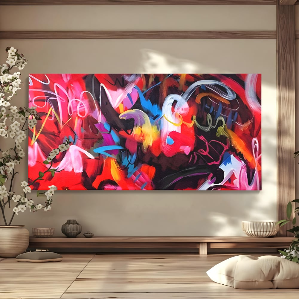 Tablou canvas cu tablou canvas cu graffiti rosu, fara rama, pe sasiu de lemn